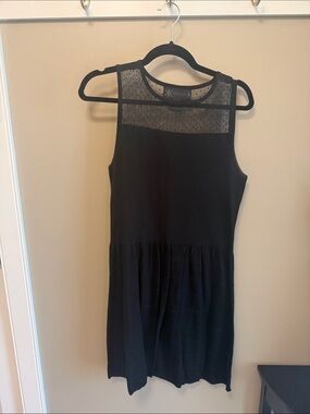 Kardashian Kollection Black Sleeveless Mini with Sheer Dotted Yoke